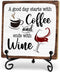 Coffee And Wine Desk Decor Sign, Rustic Wooden Sign With Stand, A