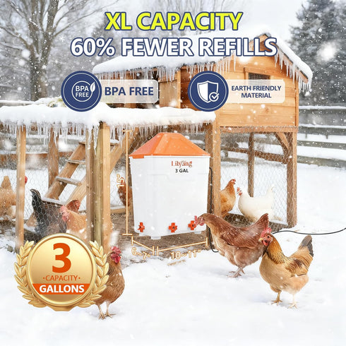 3 250W Lilyang Heated Chicken Waterer Gallon, Chicken Water Heater with Thermostat Control, Freeze-Proof Poultry