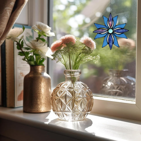 Yaloyi Handcrafted Stained Glass Window Hanging, Tiffany Style Stained Glass Sun Catcher for Window