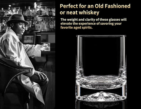JBHO Hand Blown Crystal Double Old Fashioned Cocktail Glasses, Set of 2, Perfect Size for Oversized Ice Cubes