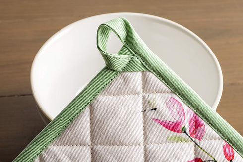 Maison d' Hermine Pot Holders Set, 100% Cotton Heat Resistant Potholders, 8" x 8", Pack of 2, Botanical Fresh
