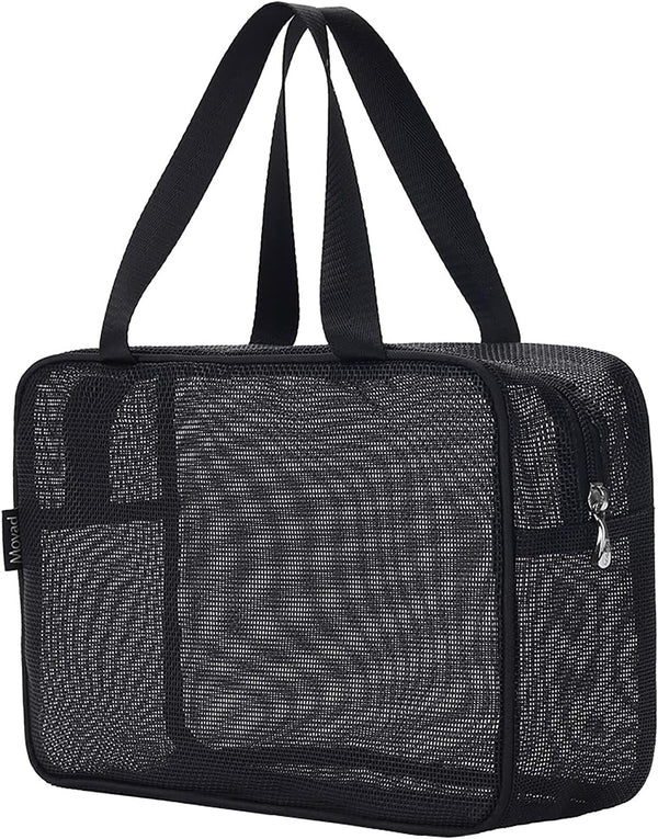 Moyad Mesh Shower Caddy Portable Toiletry Tote Gym Bag for College Dorm Bathroom (Large Black)