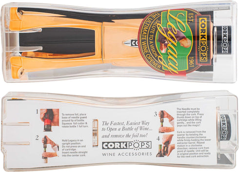 Cork Pops Legacy Wine Opener, Built-in 4-Blade Foil Cutter for Safe Cork Removal, Push Button Use