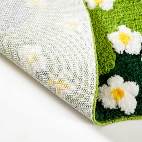 Ouyattle 3ft Cute Green Floral Large Bathroom Rugs Bath Mat Non Slip Washable, Modern Chic Boho Aesthetic Trendy Funky