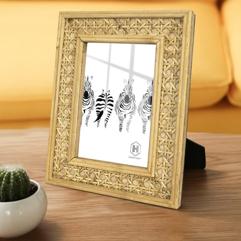 Rattan 4x6 Picture Frame, Wicker Boho Rustic Photo Frame, Vintage Stand Table Top Desk (4x6 Inch)