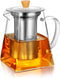 CNGLASS 24oz Glass Teapot with Infuser, Clear Kettle with Removable Stainless Steel Strainer, Stovetop Safe