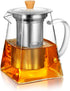 CNGLASS 24oz Glass Teapot with Infuser, Clear Kettle with Removable Stainless Steel Strainer, Stovetop Safe