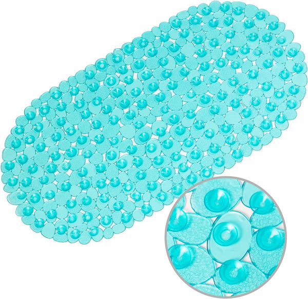 WELTRXE Pebbles Bath Mat Oval Non-Slip Bathtub Mat with Suction Cups, Drain
