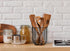 MosJos Extra Large Black Utensil Holder 7.2 x 6.2 with Wooden Base - Farmhouse Kitchen Countertop Organizer for Cooking