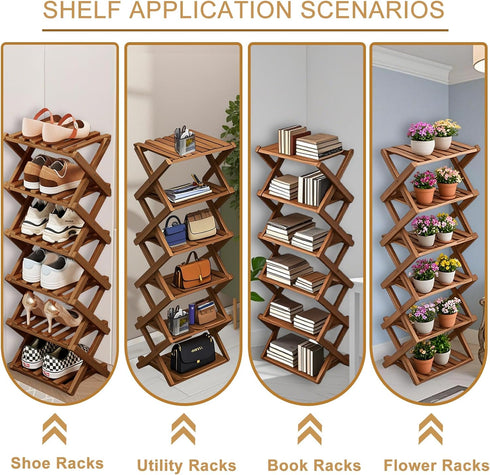Closet Colors,5 Comeon Bamboo Shoe Rack, Foldable Vertical Shoe Rack for Front Door Entrance Narrow Shoe Organizer