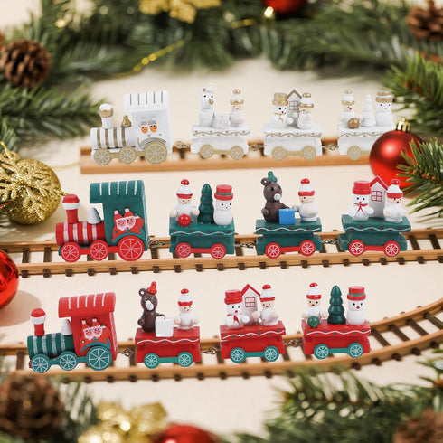 3 Pack Set Happy Trees Christmas Decorations Indoor - Wooden Train Xmas Table Decor & Christmas Knick Knacks