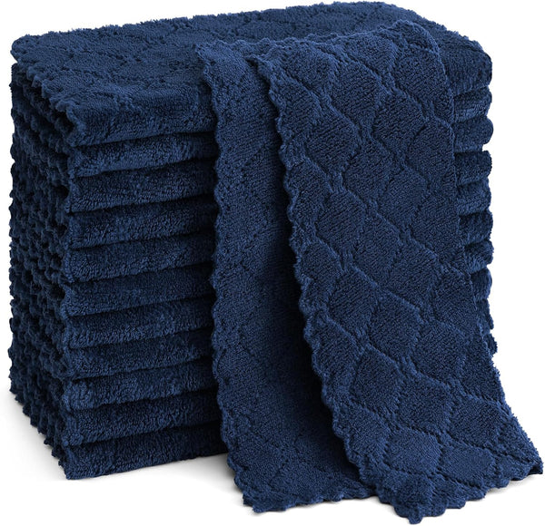 Homaxy 12 Pack Kitchen Dish Cloths, Super Soft and Absorbent Coral Velvet Dish Towels, Navy Blue