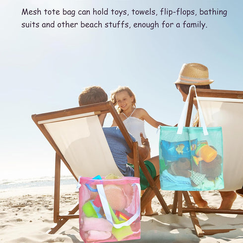 4-Pack Cute Mesh Beach Tote Bags with Drawstring