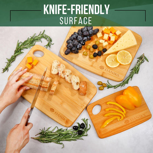 Daniks 100% Organic Bamboo Cutting Board, Heavy Duty Wood Chopping Board, Extra-Thick for Serving, Meat & Veggies, 13x9"