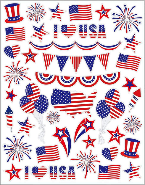 July 4th Static Cling Window Decorations, Patriotic American Flag, 200-Count by Iconikal