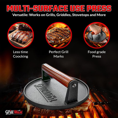 Set: 7 Set Grill Burger Press Premium Bacon Press Meat Press Cast Iron for Perfectly Griddle Seared Bacon | Burger