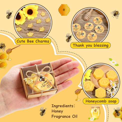 24 Set Baby Shower Bee Party Favors Honeycomb Bee Soap Handmade Scent Soaps with Gift Box Thank You Cards cute Charms