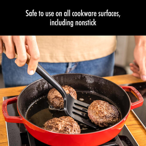 STAUB Silicone Spatula Turner, Perfectly Angled for Lifting Pancakes, Durable BPA-Free Matte Black Silicone