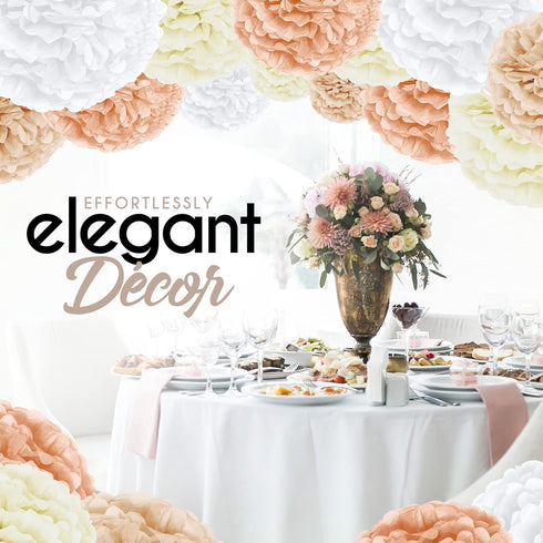EPIQUEONE 20 Pieces Tissue Paper Pom Poms in Blush Pink, Dusty Rose, Mauve, Cream - Party Decorations (White, Ivory,