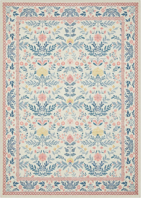 5x7 Joydeco Boho Floral Light Pink Area Rugs for Bedroom Girls Playroom, Machine Washable Kids Room Nursery Rug Non