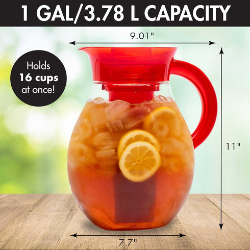 1-Gallon, Primula The Big Iced Tea Maker Tritan Plastic Infusion Beverage Pitcher with Leak Proof, Airtight Lid, Fine