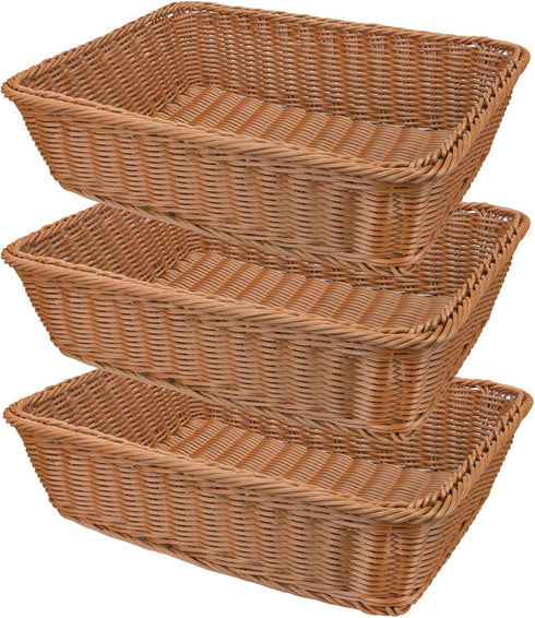 Yarlung 3 Pack Imitation Rattan Woven Bread Baskets, 11.8 Inch Poly Wicker for Food Serving and Display