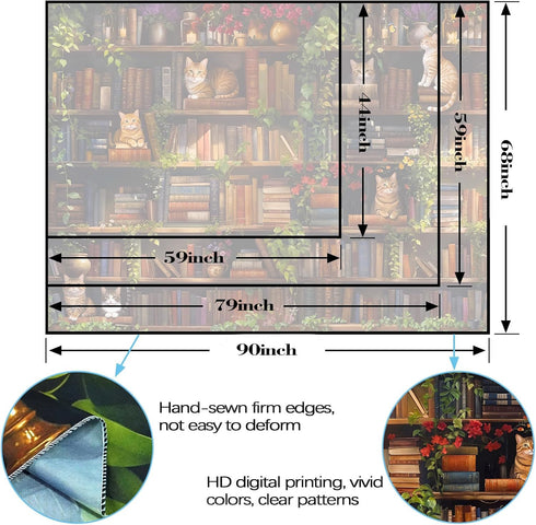 Accnicc 60 44 inch Plant Cat Bookshelf Tapestry Botanical Floral Flower Cats Book Tapestries Wall Hanging Vintage