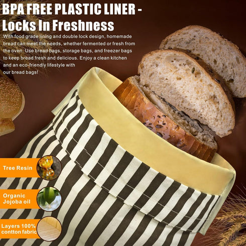 Mosucoirl 2 Pack, Beeswax Bread Bags Reusable Bread Storage Boxes for Homemade Sourdough, Cotton Food Bags Loaf