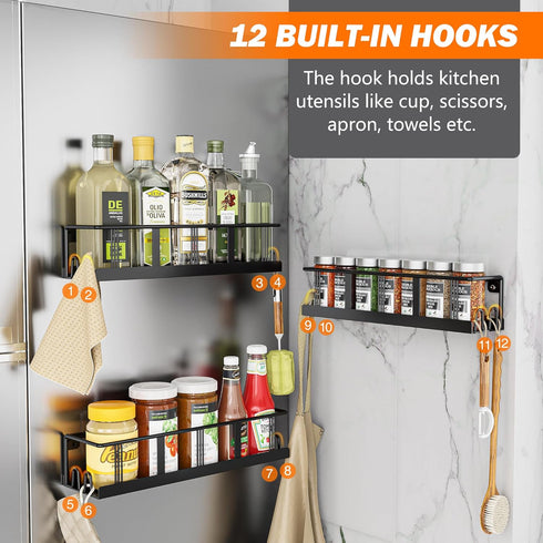 4 Pack, Bunoxea Spice Rack Wall Mounted Space-Saving Spice Organizer for Spice Jars and Seasonings,Screw or Adhesive