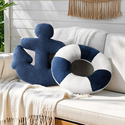 3D 19.6"& 15.7" Set 2, AELS Anchor & Lifebuoy Nautical Throw Pillows, of Coastal Decor for Beach Enthusiasts Beach