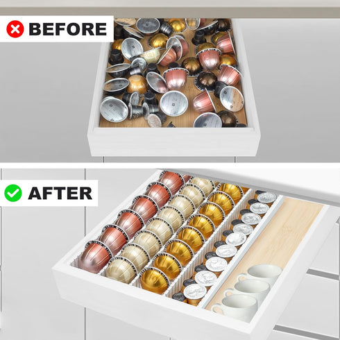 MinBoo Bamboo Coffee Pod Storage Holder, Drawer Insert for Vertuoline Capsules, Compatible for Kitchen, Home, Office