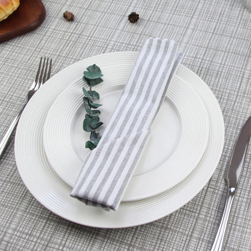 Plain Striped Cotton Linen Blended Dinner Cloth Napkins, Set of 12, 40 x 30 cm, Grey for Events & Home