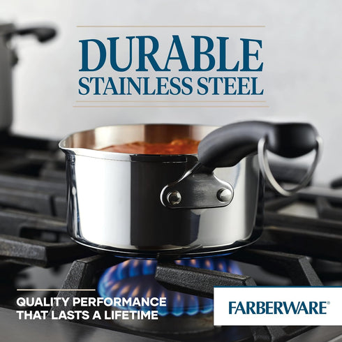 Farberware 1 Quart Brilliance Stainless Steel Saucepan/Saucepot with Side Spouts, Dishwasher Safe