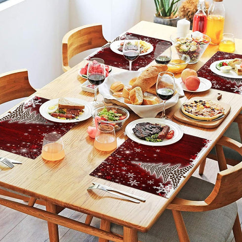 Naanle Winter Holiday Christmas Placemats Set of 4, Christmas Tree with Snowflake Heat-Resistant Washable Table Place