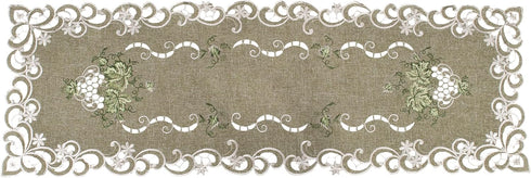 Embroidered Green Leaf Table Runner - Antique Green Fabric Dresser Scarf (16Wx54L)