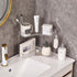 2-Tier Countertop Corner Bathroom Organizer with Hooks, Bathroom Sink Corner Vanity Storage for Makeup, Skincare