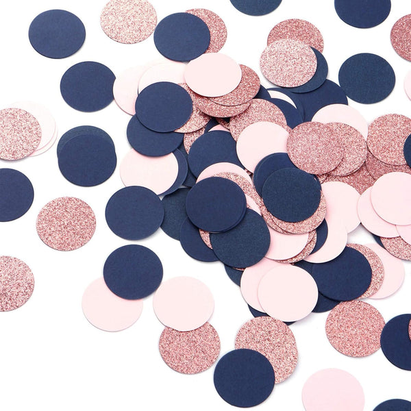 Navy Blue Pink Rose Gold Confetti 300pcs Glitter Gender Reveal Party Decorations, Birthday Table Confetti