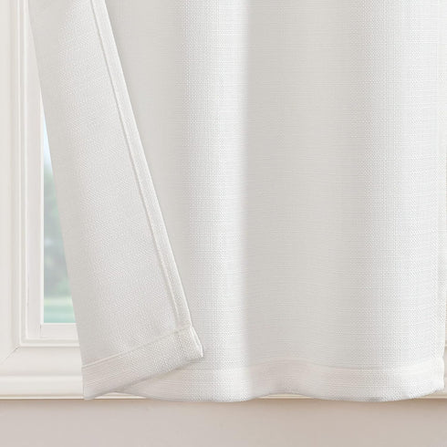 jinchan Kitchen Curtains, 24 Inch Linen Textured Cafe Tier Curtains for Small Windows, 2 Panels, White