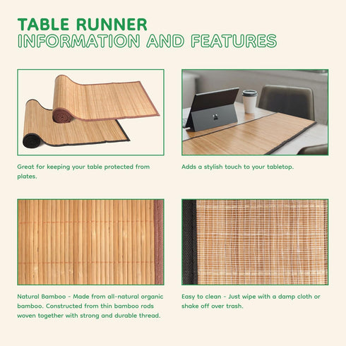 2 BambooMN Natural Slat Bamboo Table Runner with Fabric Border, Home Decor - Brown with Brown Border - Piece