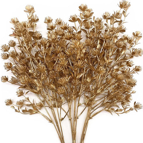 Christmas Artificial Flowers, Golden Baby Breath Gypsophila Plastic Plant Fake Plants for Wedding and Home Decoration