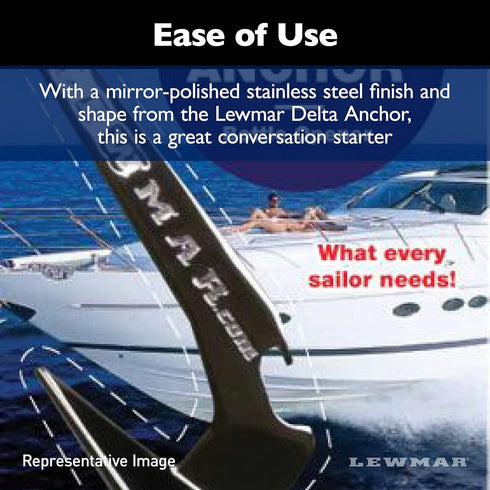 Lewmar Baby Delta Anchor Bottle Opener, 5-1/4" L x 2" W x 1-1/2" H, Mirror-Polished Stainless Steel