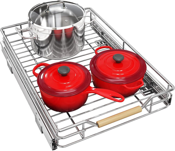 Kitstorack Pull Out Cabinet Organizer, 18" Wide x 21" Deep, Heavy Duty Roll Out Drawers for Kitchen Cabinets