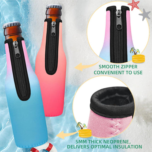 12 OZ Color,24 Pack) Beer Bottle Cooler Sleeves,Standard Zip-up Extra Thick Neoprene Insulated Sleeve-Keep Beer Cold