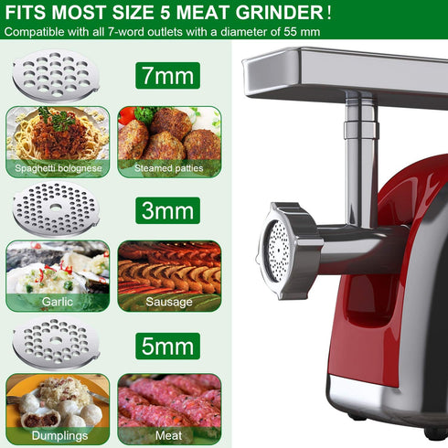 Mudder 9 Pieces Meat Grinder Blades - Stainless Steel Replacement Parts for Size 5 Stand Mixer Accessories