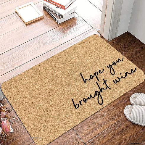 Welcome Mats for Front Door - Hope You Brought Wine Doormat, Non-Slip Indoor Outdoor Kitchen Rug, 17x30 Inch