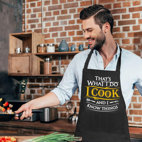 Grilling Aprons for Men, Canvas Cross Back Adjustable Chef Aprons with Large Pockets, Funny Gifts