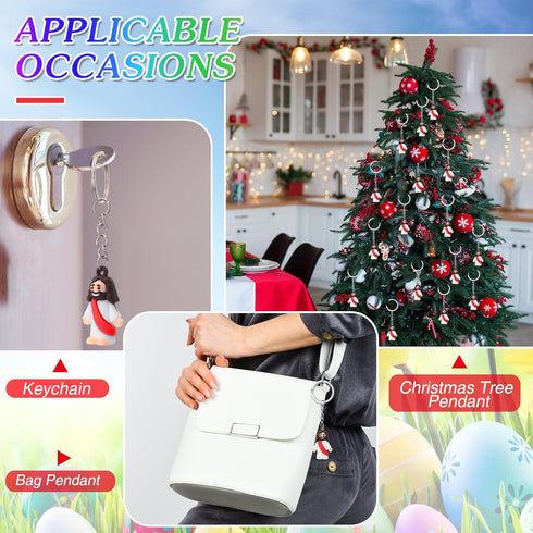Sumind 48 Pcs Jesus Toys Figurine - Christian Keychain Jesus Doll Bulk Classic Christian Rings for Christ