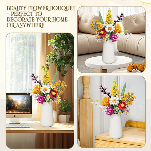 WIDELAND Set, 1070PCS Flowers Bouquet Building Artificial Plant Flower Kit Toy for Adults Kids Women Her, Wildflower