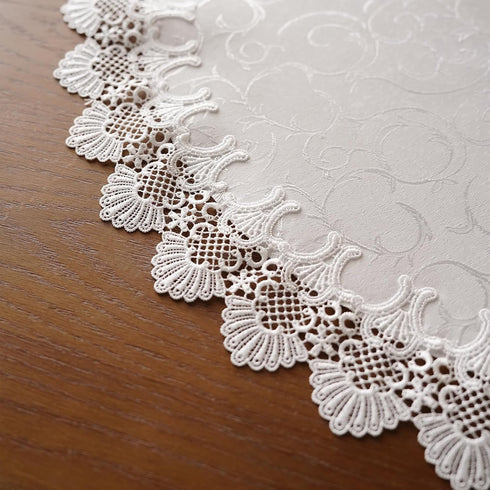 24 Inches Lace Elegant White Jacquard Round Doily Tablecloth Small Overlay Table Topper Dresser Scarf for Home Kitchen