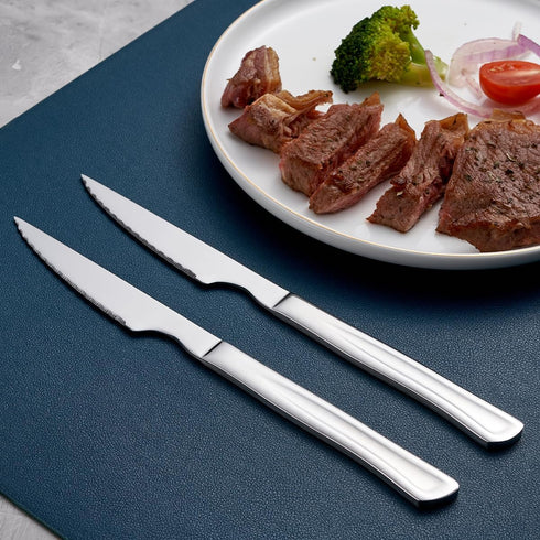Silver Steak Knife Set, 6 Piece Stainless Steel Kitchen Knife Set & Kitchen Utility Knives, 8.7-inch Silver Serrated Steak Knives, Dinner Knives, Sharp Knife with Ergonomic Handles by Seeshine